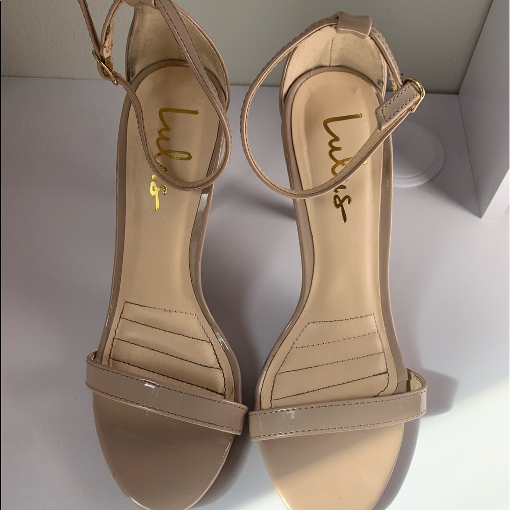 Loveliness Nude Patent Ankle Strap Heels